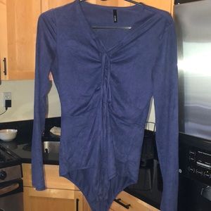 Faux suede tie up body suit